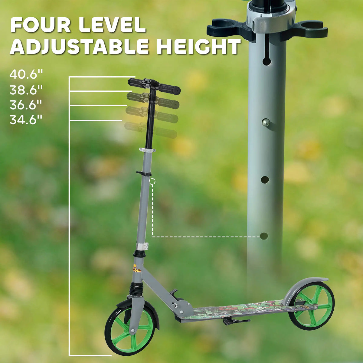 Kids Kick Scooter, Adjustable Height, Rear-Fender Brake, 200mm Wheel, Foldable, Green Scooters at Gallery Canada
