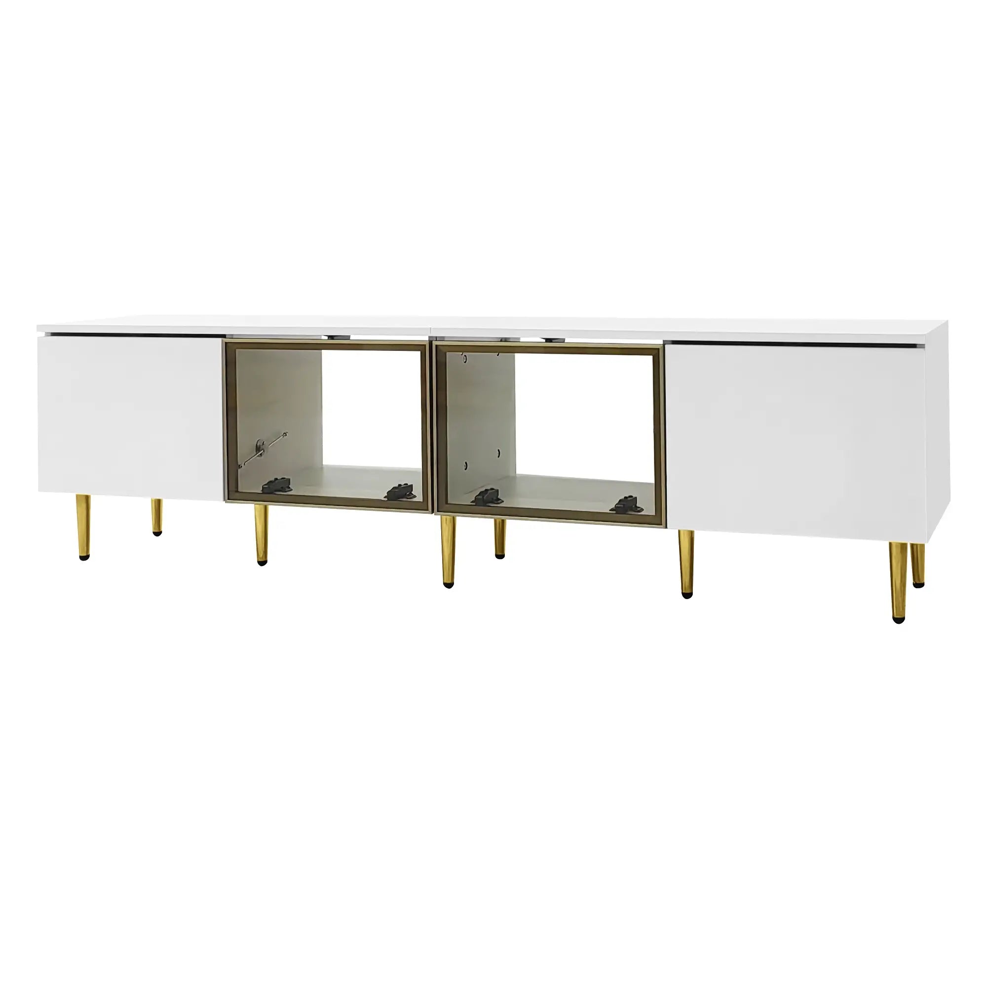 TV Stand, 4 Doors, Handles, Tempered Glass, LED Light, 67