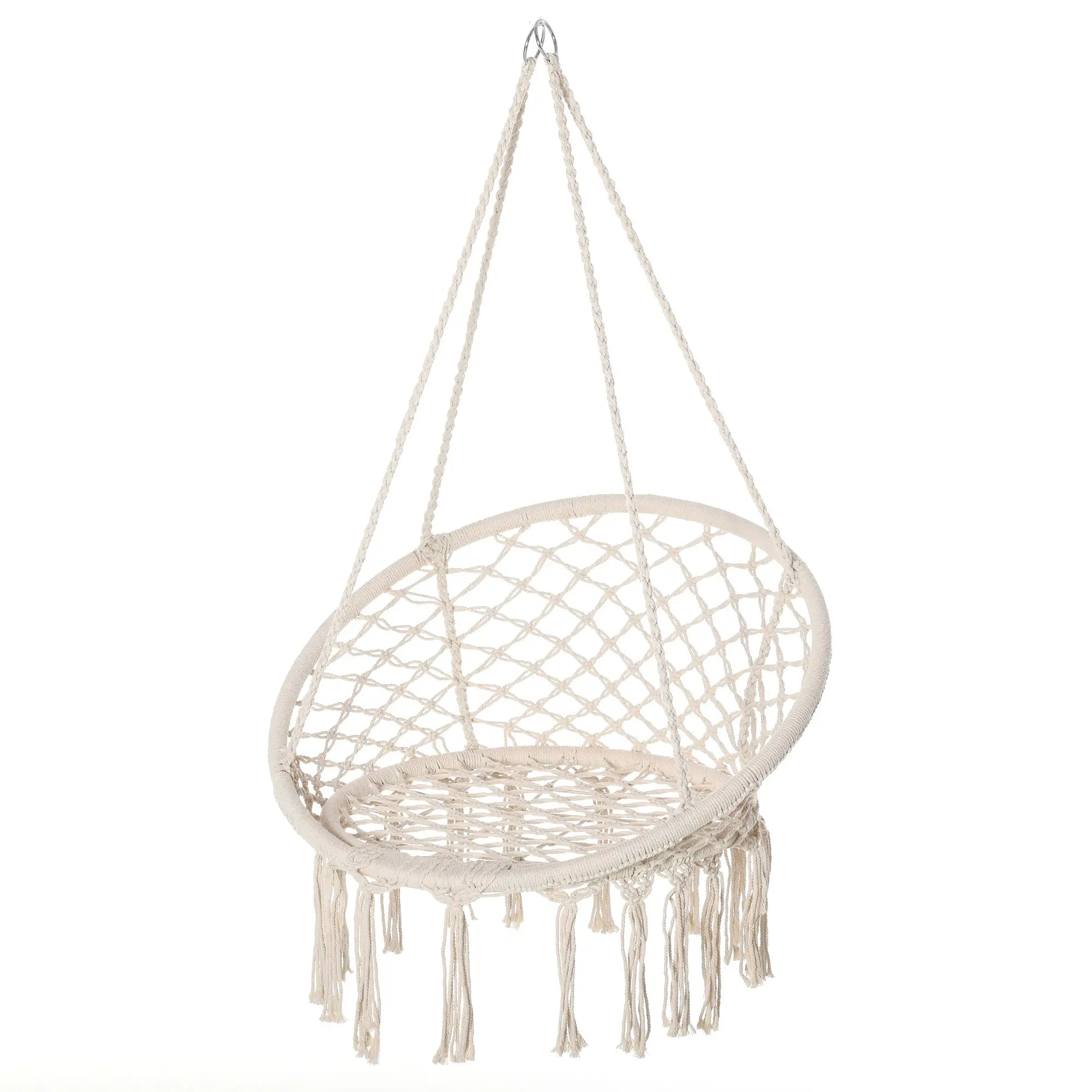Patio Hanging Rope Hammock Swing Chair With Backrest, Cream White Hammock Swings White at Gallery Canada