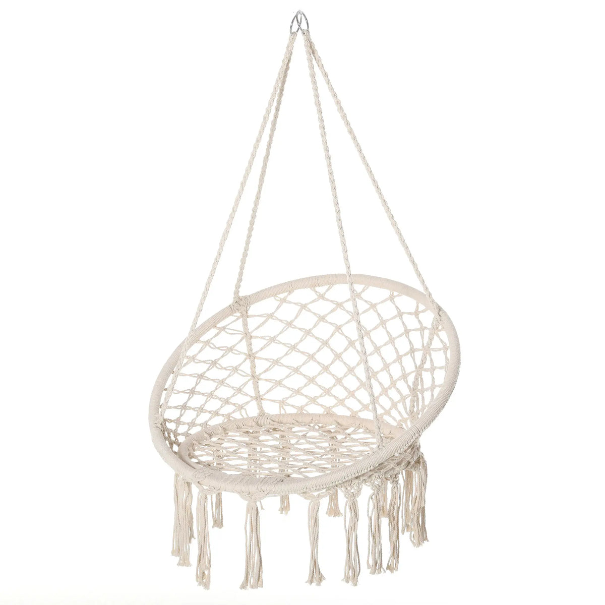 Patio Hanging Rope Hammock Swing Chair With Backrest, Cream White Hammock Swings White at Gallery Canada