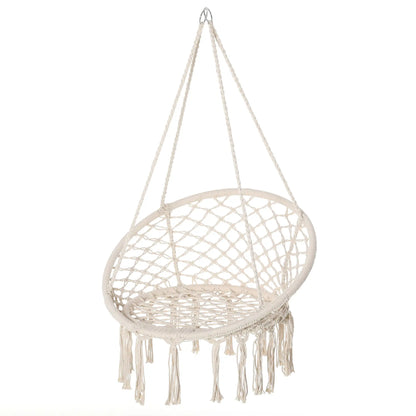 Patio Hanging Rope Hammock Swing Chair With Backrest, Cream White Hammock Swings White at Gallery Canada