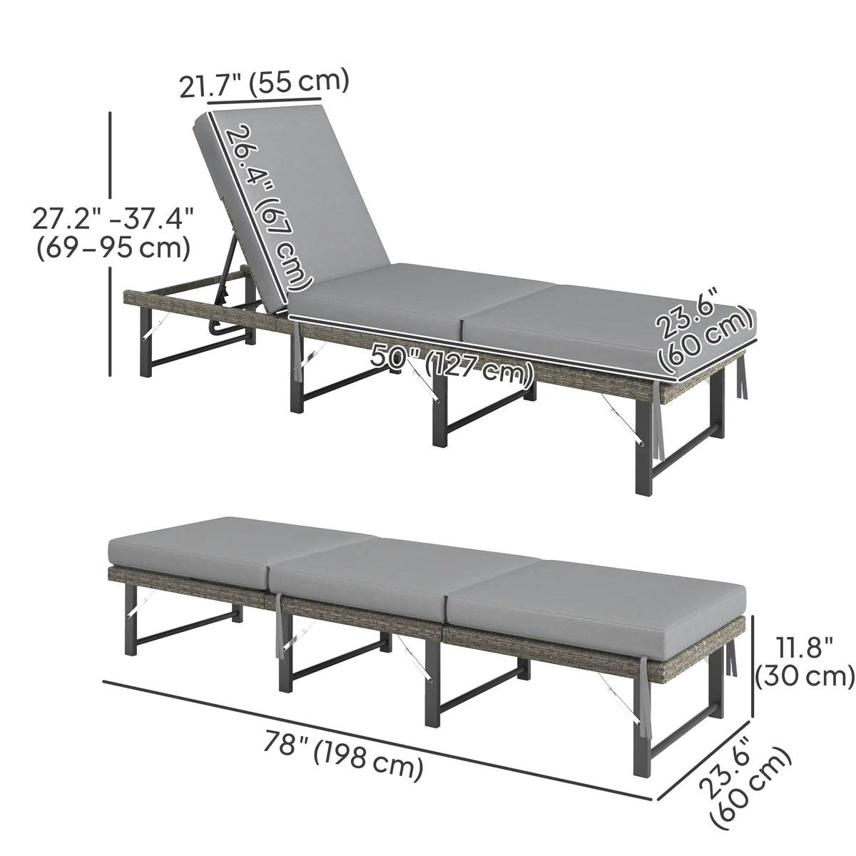 Folding Outdoor Lounge Chair, Wicker Chaise With Cushion, Grey Wicker Chaise Loungers at Gallery Canada