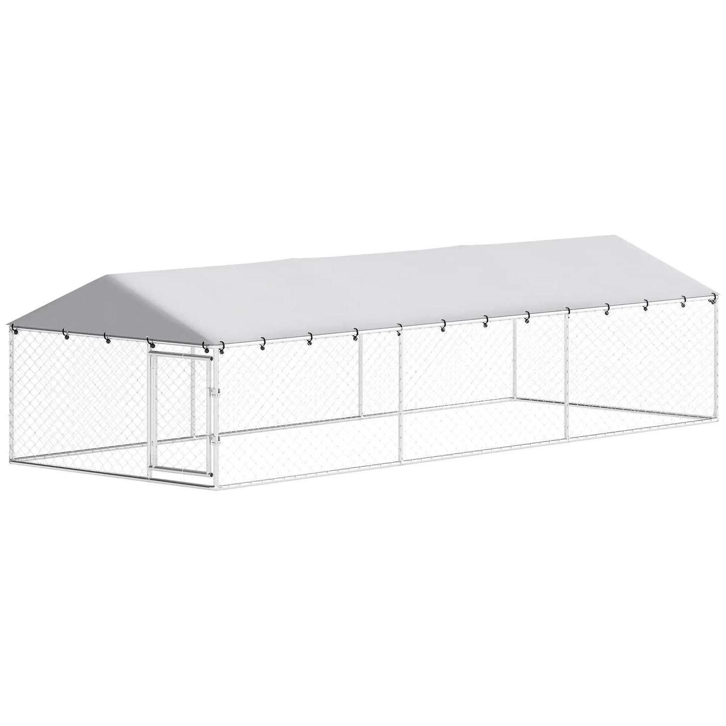 Outdoor Dog Kennel, 19.7' x 7.5' x 4.9', Galvanized Steel Chain Link, Silver Dog Kennels Silver at Gallery Canada