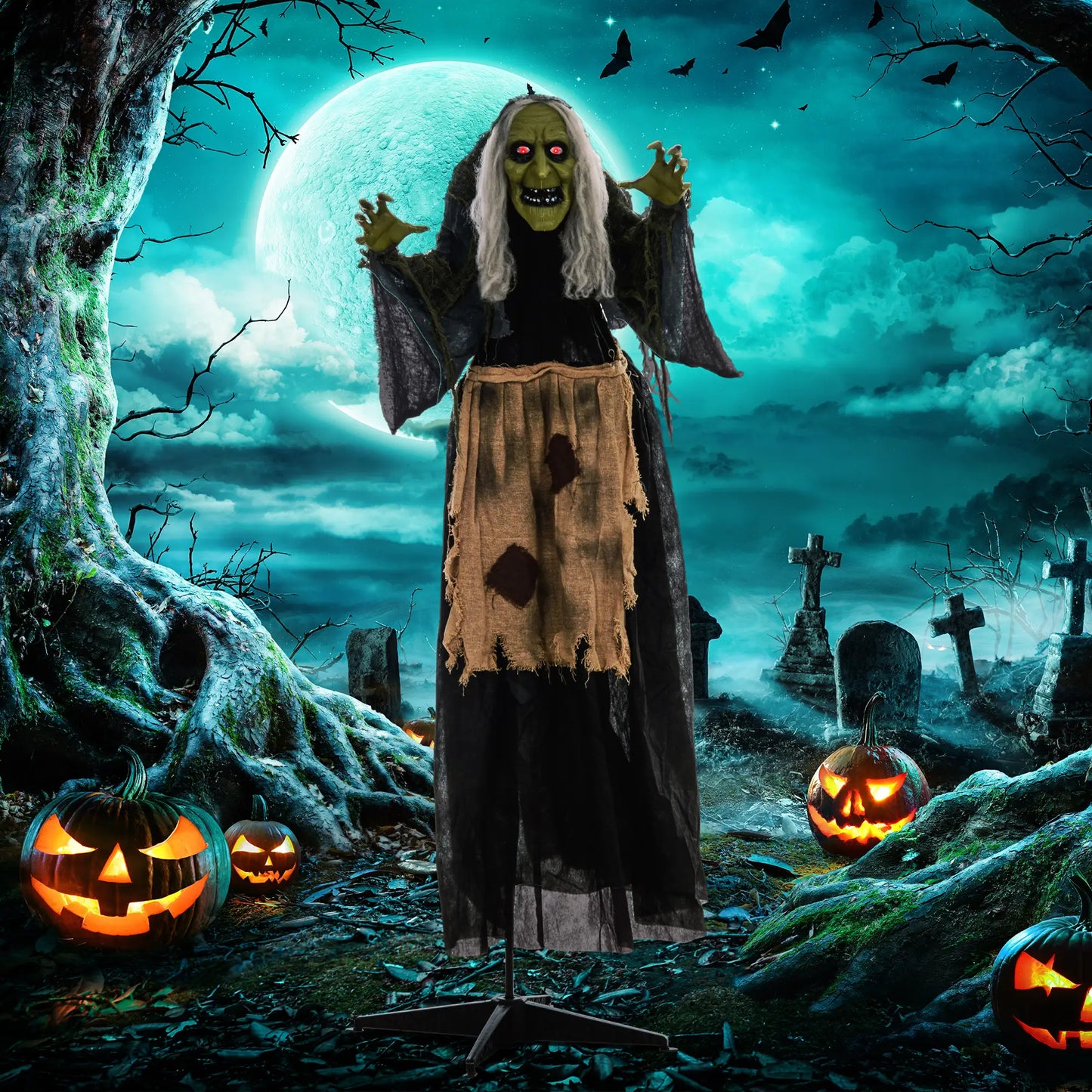 Animatronic de sorcière d'Halloween avec activation sonore