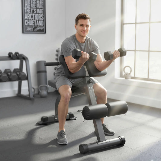 Hyperextension Bench, Height Adjustable, 38" x 26.8" x 27.2-43.3", Silver Tone Strength Training Equipment Silver Tone at Gallery Canada