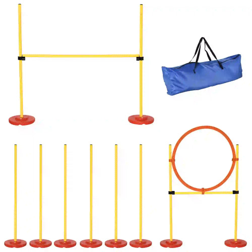 3PCs Pet Agility Training Set, Adjustable Weave Pole, Jumping Ring, High Jump