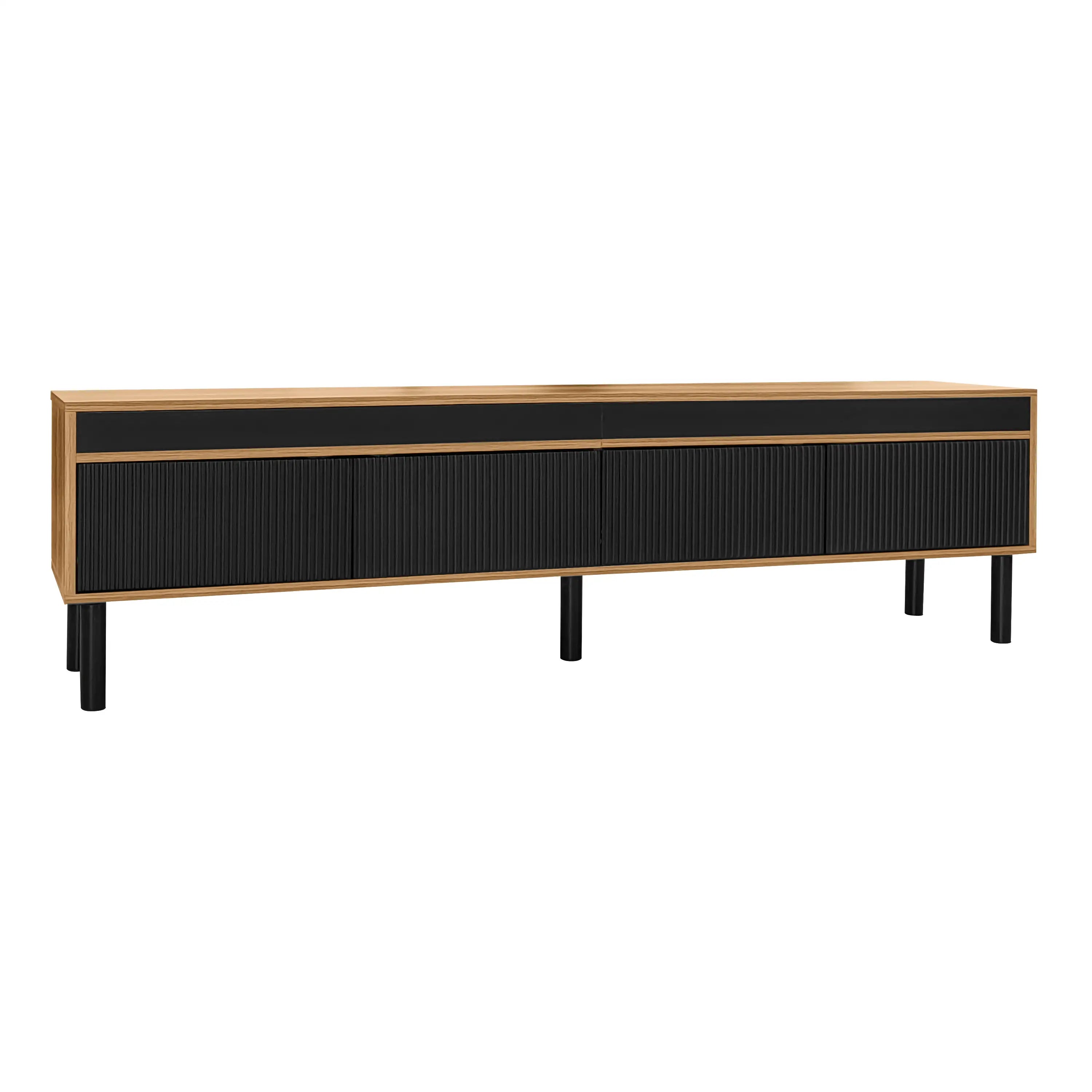 Elegant Stripe Design Stand, Sturdy Wooden Legs, 3 Doors, 67