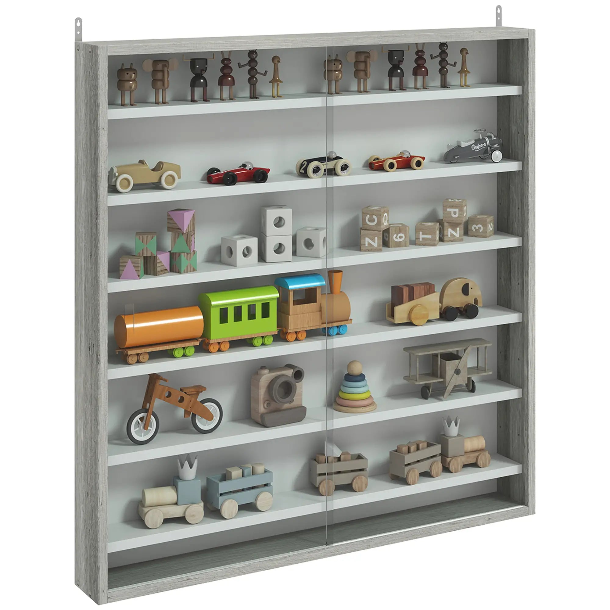 7-Tier Glass Display Cabinet, 2 Doors, 6 Adjustable Shelves, Grey Display Bookshelves at Gallery Canada