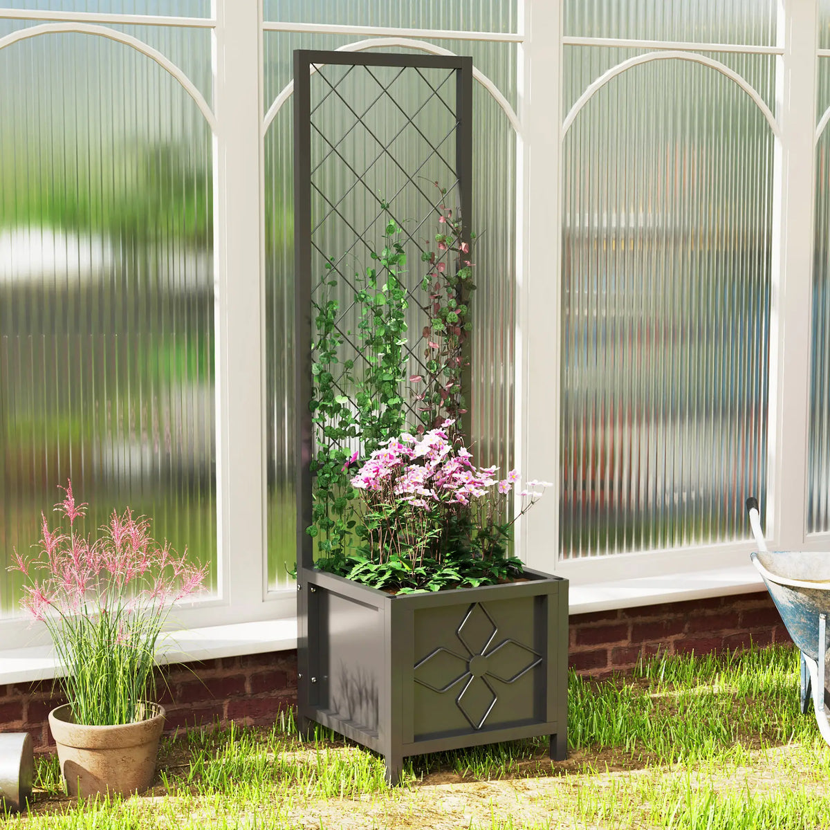 Galvanized Raised Garden Bed, Metal Planter Box with Trellis, Drainage Holes Raised Garden Beds at Gallery Canada