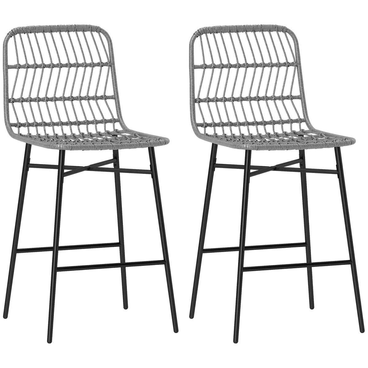 Rattan Counter Height Bar Stools, Set of 2, 26", Grey Bar Stools at Gallery Canada
