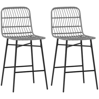 Rattan Counter Height Bar Stools, Set of 2, 26", Grey Bar Stools at Gallery Canada