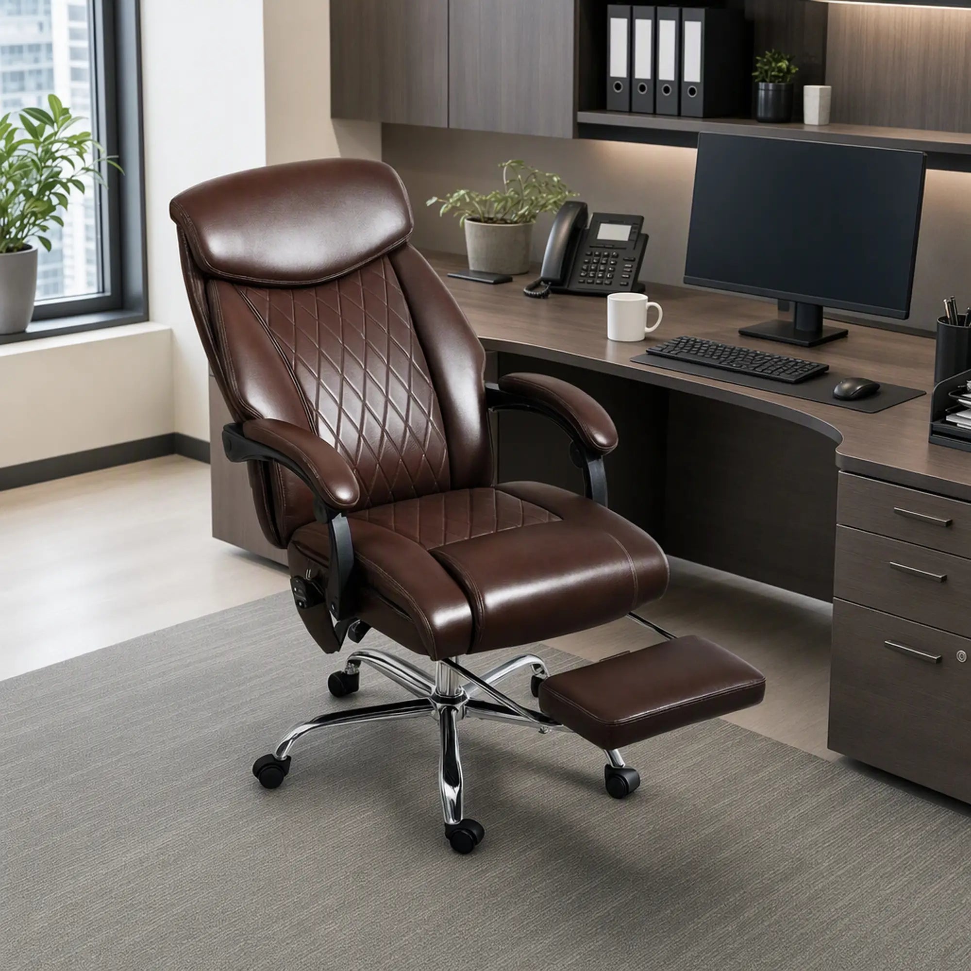 6 Point Massage Office Chair, Ergonomic Reclining Desk Chair, Dark Brown Massage Chairs at Gallery Canada