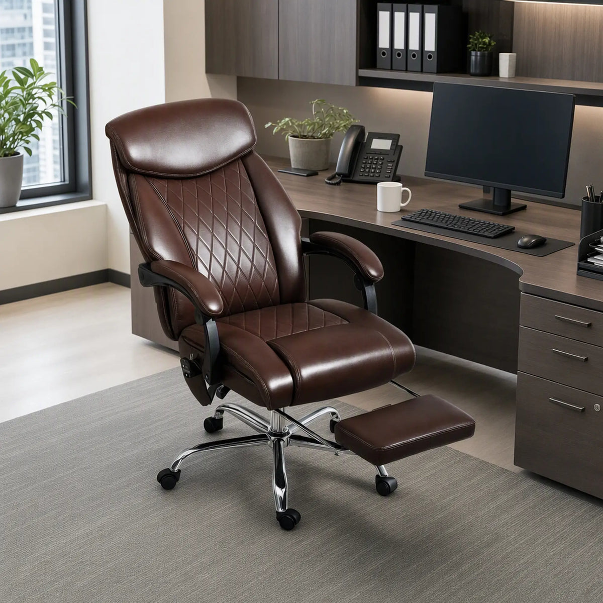 6 Point Massage Office Chair, Ergonomic Reclining Desk Chair, Dark Brown Massage Chairs at Gallery Canada