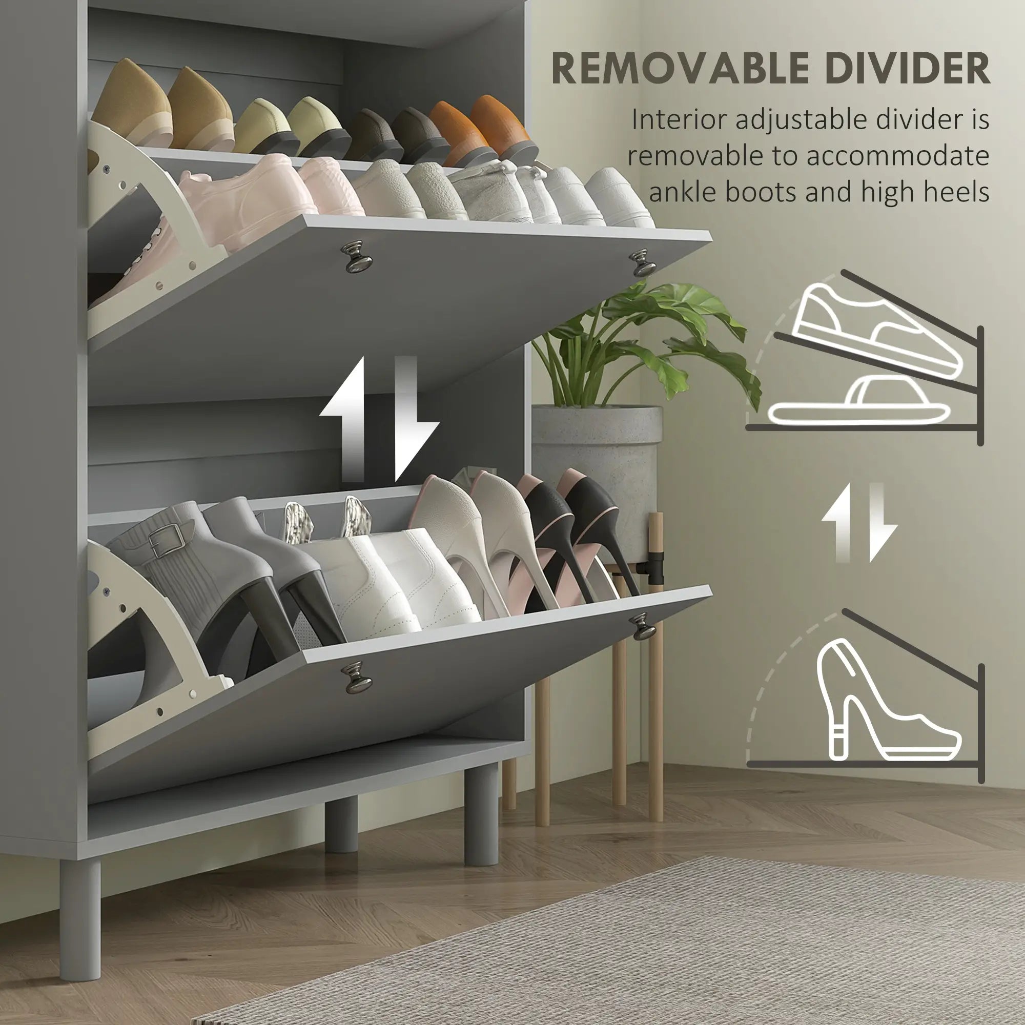 Shoe Storage, 3 Flip Drawers, Adjustable Shelves, 24 Pairs, Grey Shoe Storage Cabinets & Racks at Gallery Canada