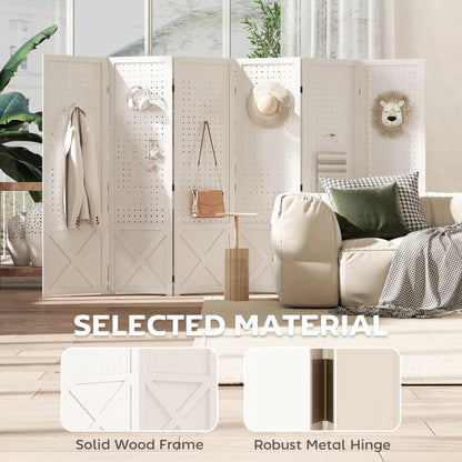 56.9" 6 Panel Wooden Room Divider, Folding Privacy Screen, White Room Dividers at Gallery Canada