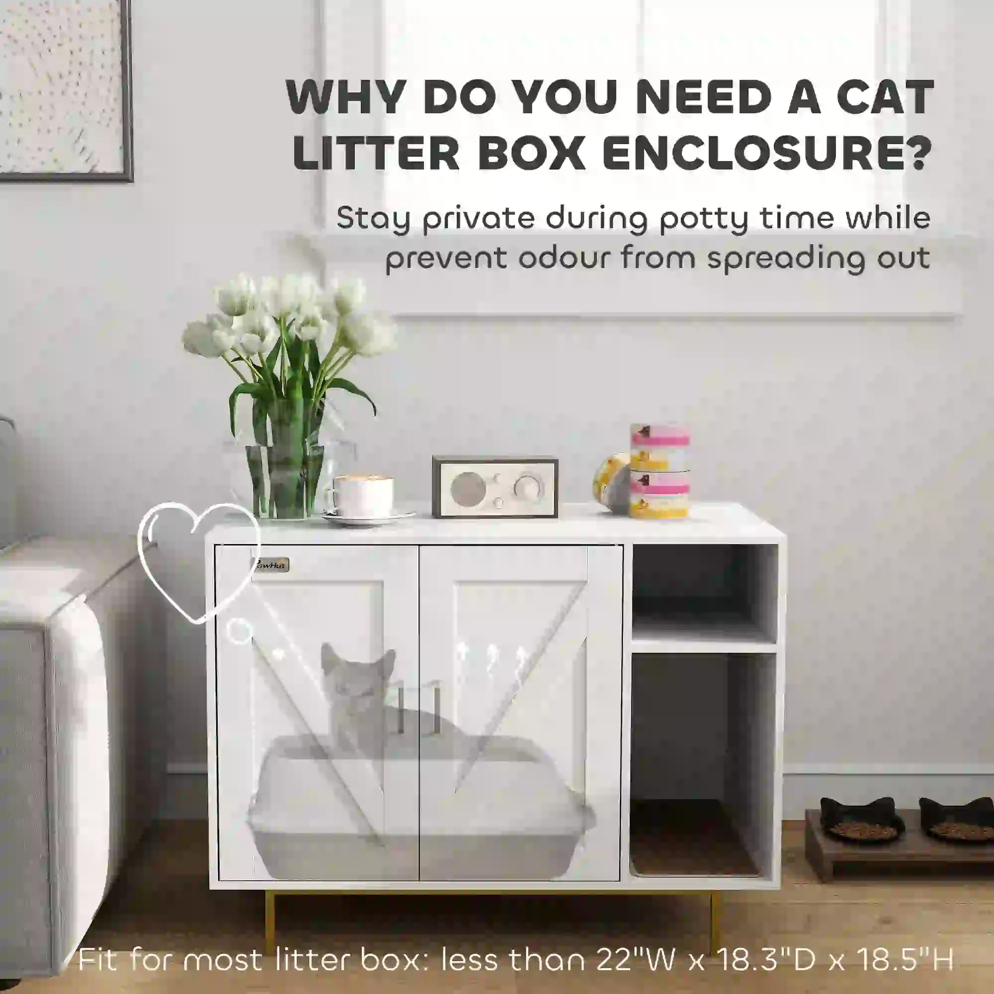 Cat Litter Box Enclosure with Scratching Pad, Storage, 31.5