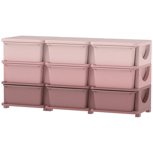 3 Tier Toy Organizer, 9 Plastic Drawers, Pink