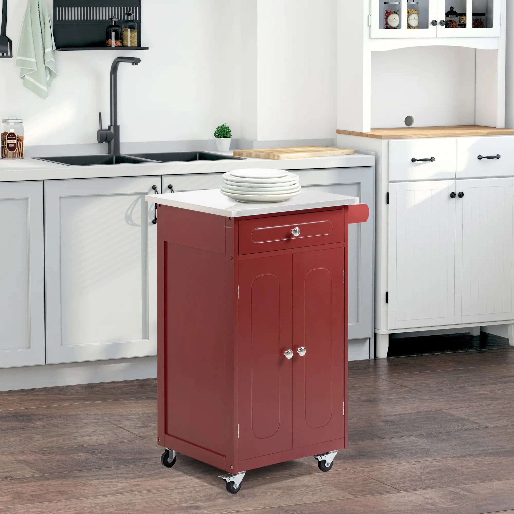 Kitchen Cart, Stainless Steel Top, Storage Drawer, 36x24x36 in, Red Kitchen Islands & Kitchen Carts at Gallery Canada