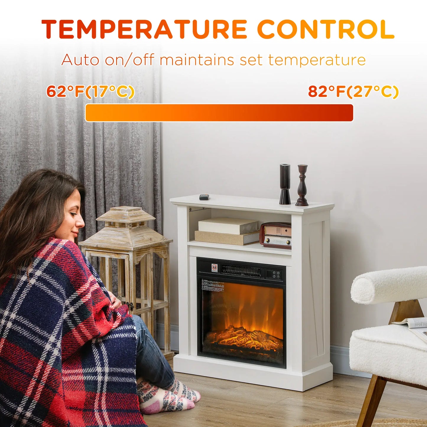 27" Freestanding Electric Fireplace, 1400W Heater with Timer, White Electric Fireplaces at Gallery Canada