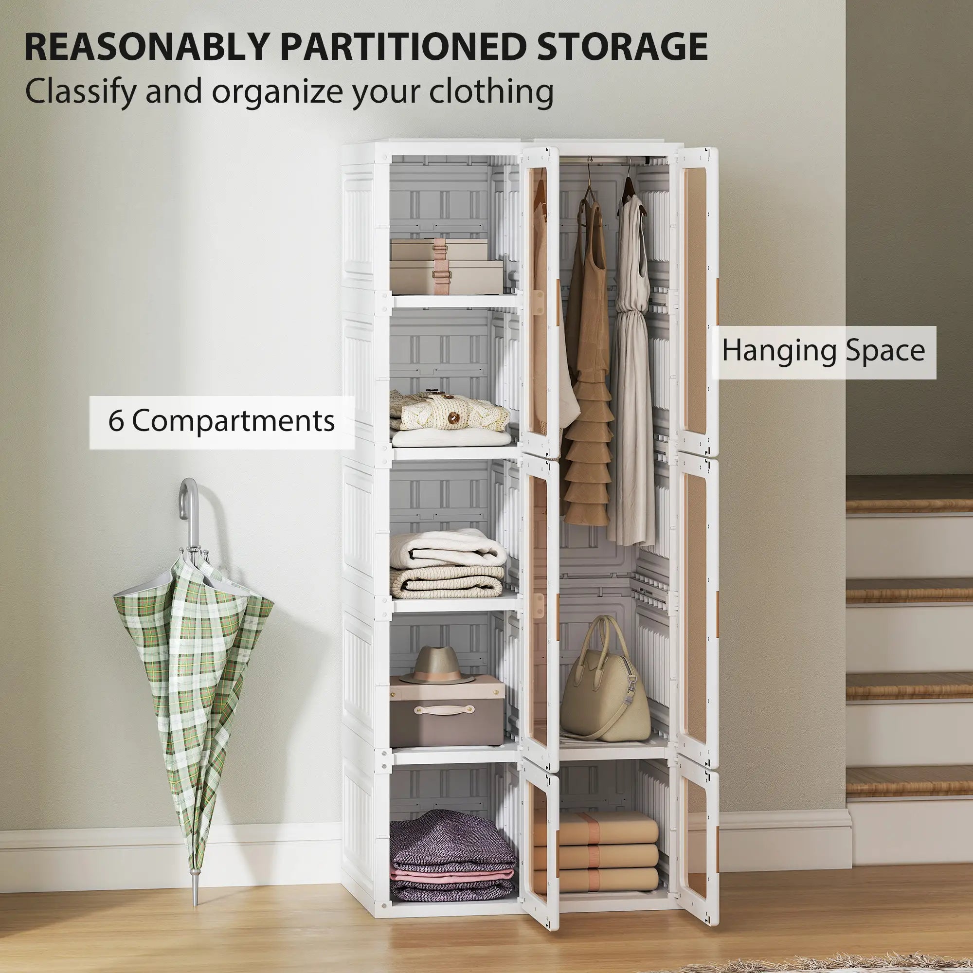 Portable Wardrobe, Foldable Plastic Closet, 6 Compartments, White Clothing Storage at Gallery Canada