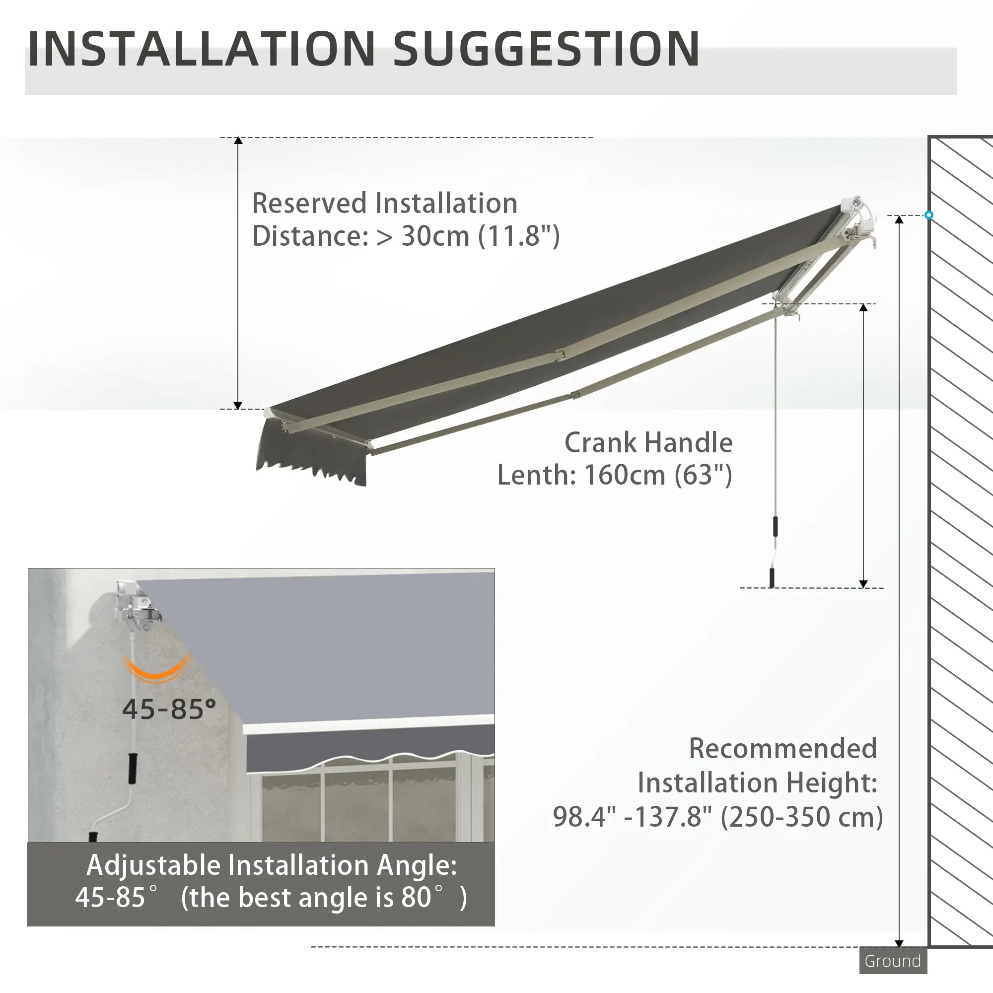 8' X 7' Retractable Patio Awning, Water-Resistant Sunshade Shelter, Gray Deck Awnings at Gallery Canada