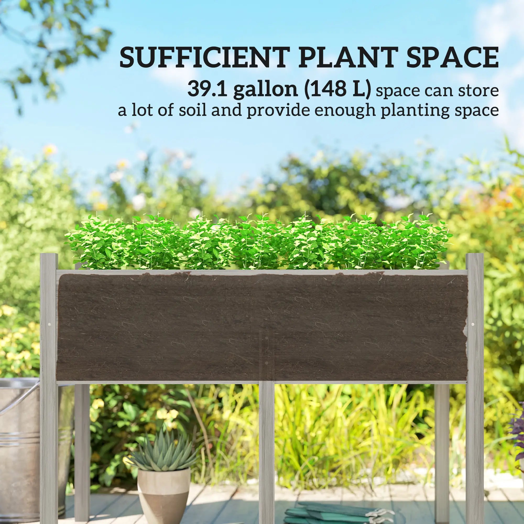 Wooden Raised Planter Box, Drain Holes, 45.3x21.7x31.5inch, Grey Raised Garden Beds at Gallery Canada