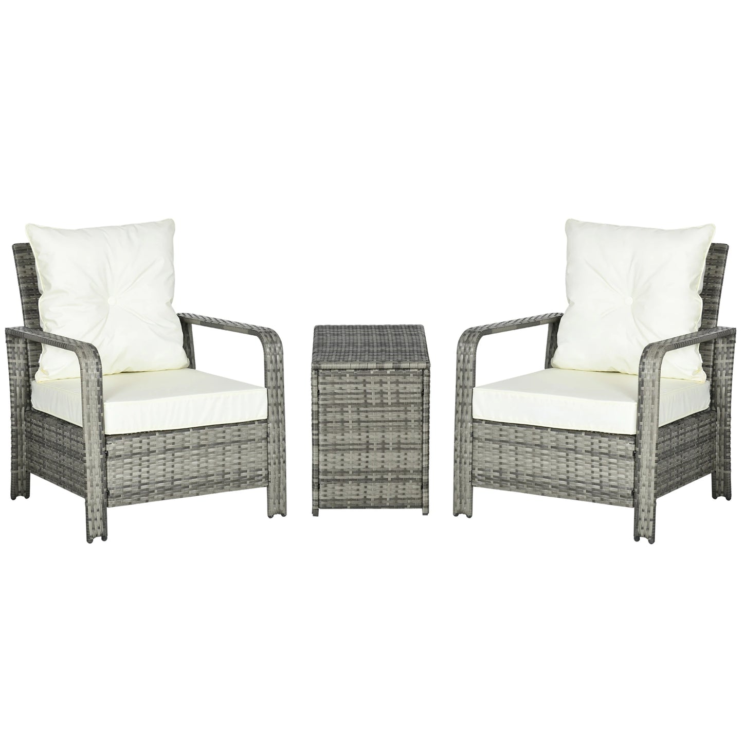 3-Piece Wicker Patio Set, Rattan Bistro with Storage Table, Thickened Cushions, Beige Bistro Sets Mixed Brown at Gallery Canada