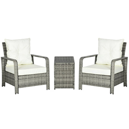 3-Piece Wicker Patio Set, Rattan Bistro with Storage Table, Thickened Cushions, Beige Bistro Sets Mixed Brown at Gallery Canada