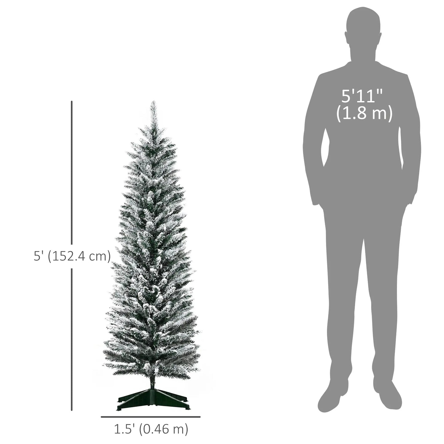 5ft Pencil Artificial Christmas Tree, Snow Flocked Branches, Green Artificial Christmas Trees at Gallery Canada