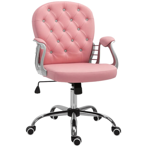 Adjustable Height Office Chair, Tufted Back Computer Desk Chair, Pink