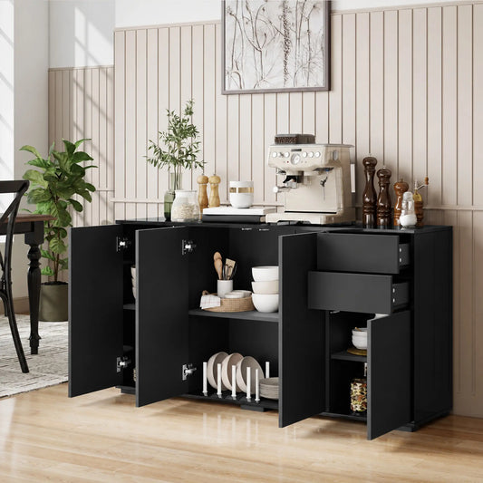 Kitchen Sideboard Storage Cabinet, Modern Coffee Bar, Black Bar Cabinets Matte Black (Front Panels), High Gloss Black (Top and Side Panels) at Gallery Canada