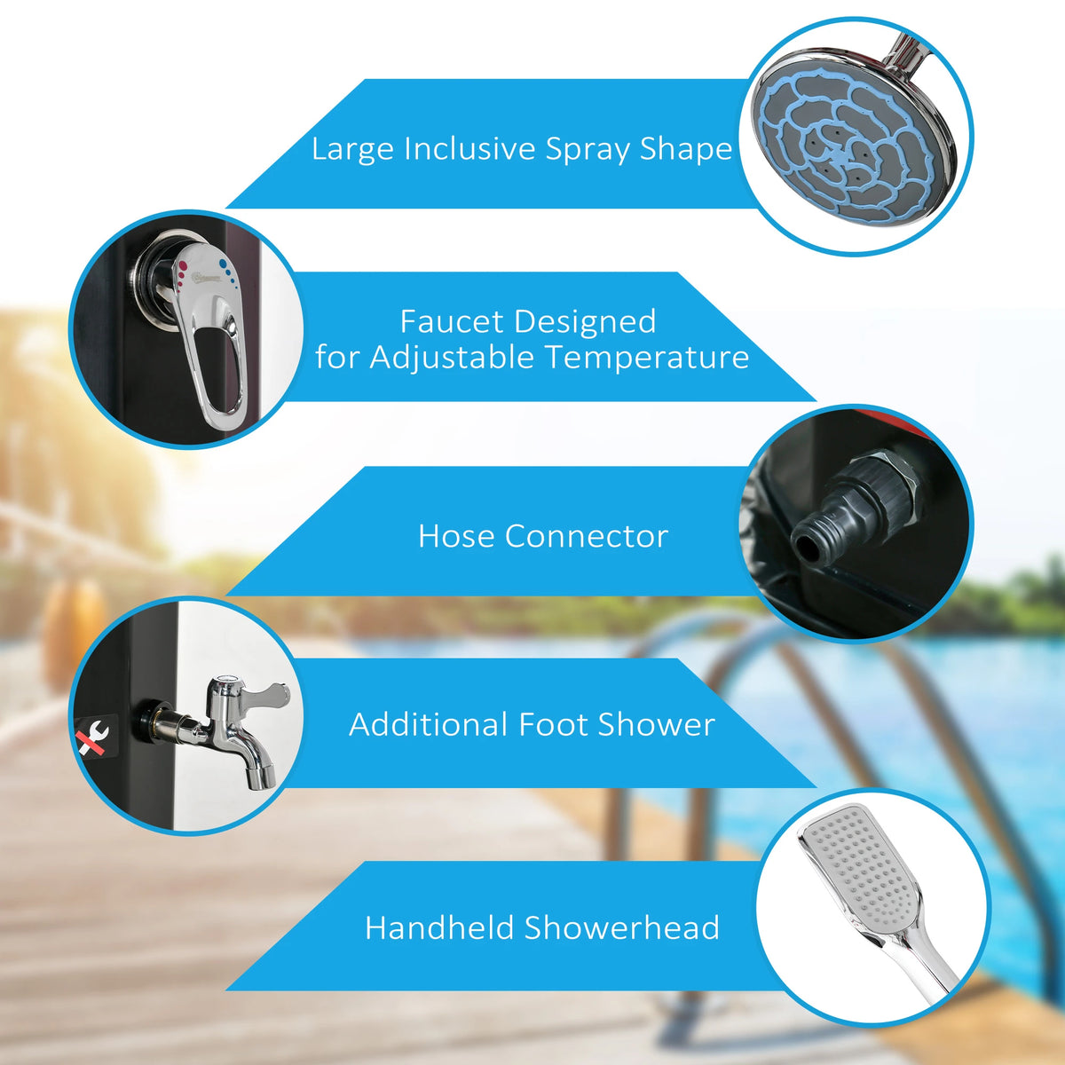 7ft Outdoor Solar Shower, 360 Rotating Head, Foot Faucet, Adjustable Outdoor Swimming Pools & Hot Tubs at Gallery Canada