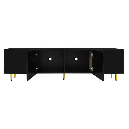 Modern TV Stand, 4 Doors, Soft-Close Hinges, 67" L x 13.5" W x 18" H, Black TV Stands at Gallery Canada