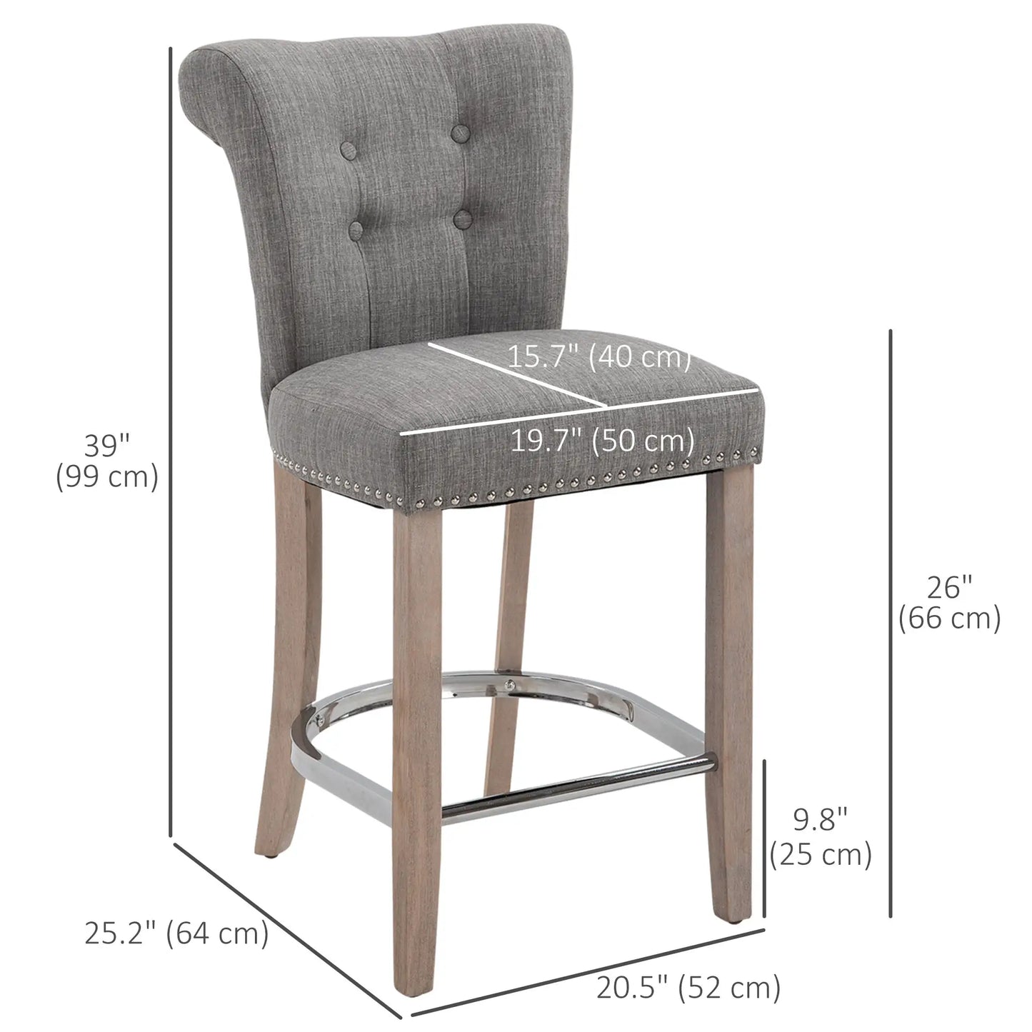 Upholstered Counter Height Bar Stools, Set of 2, Wood Legs, Grey Bar Stools at Gallery Canada