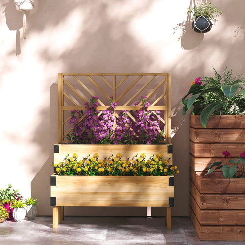 Raised Garden Bed With Trellis, 2 Tier Wooden Elevated Planter Box