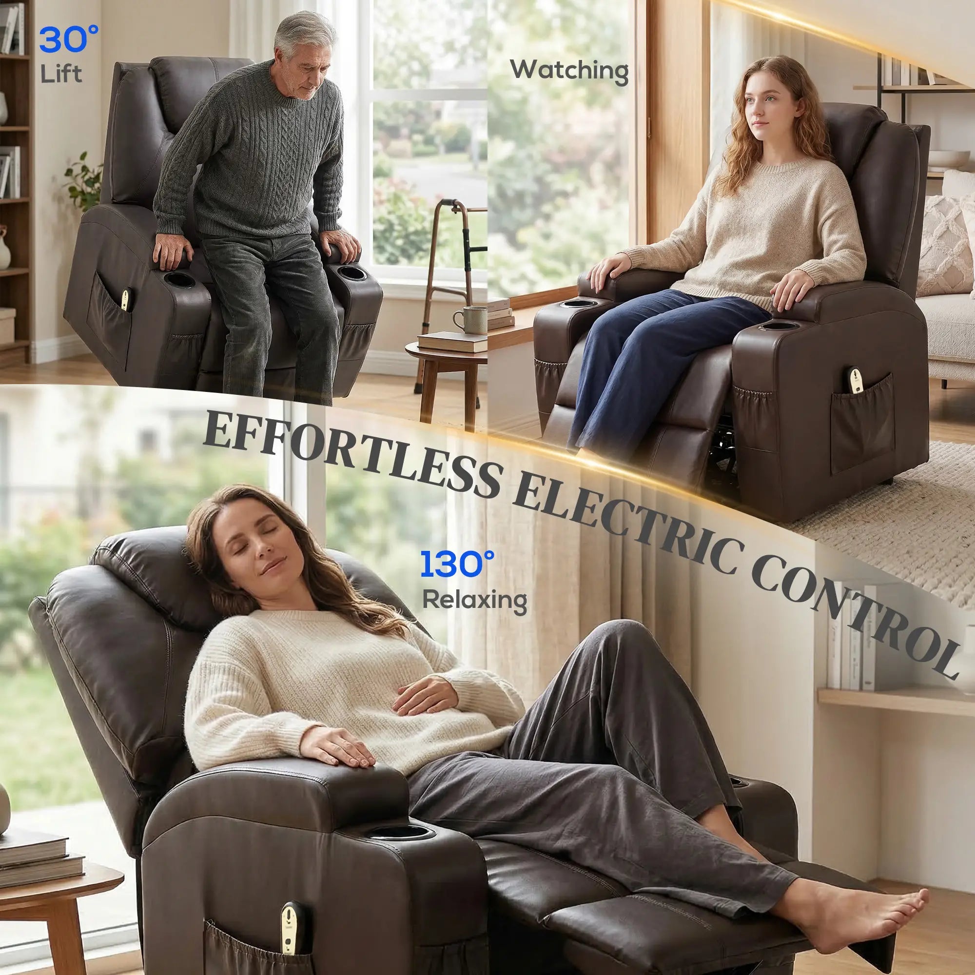 Power Lift Recliner Chair, PU Leather, Remote Control, Black Electric Power Lift Chairs at Gallery Canada