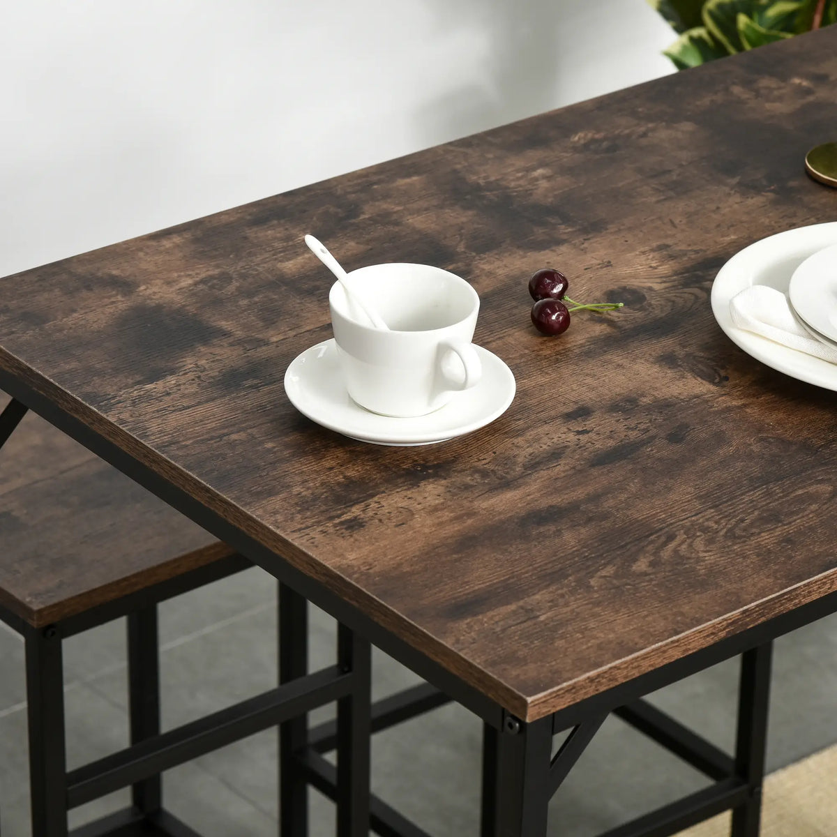 5-Piece Industrial Rectangular Bar Table Set, 4 Stools, Rustic Brown, Brown Bar Sets at Gallery Canada