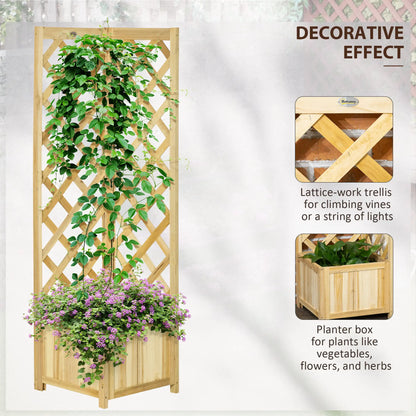 Wood Planter With Trellis For Vine Climbing, 16" x 16" x 57", Natural Raised Garden Beds at Gallery Canada
