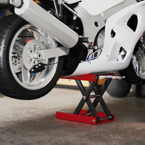 1100lbs Motorcycle Jack, Adjustable Scissor Lift, Anti-Slip Deck, Red