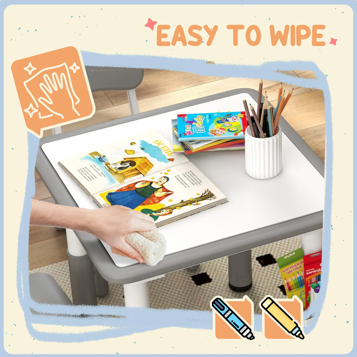 5 Pcs Toddler Table and Chair Set, Adjustable Height, Grey Kids Table Sets at Gallery Canada