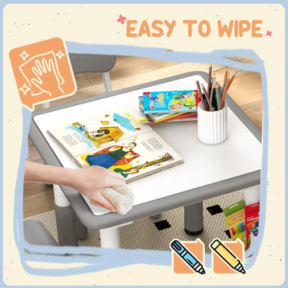 5 Pcs Toddler Table and Chair Set, Adjustable Height, Grey Kids Table Sets at Gallery Canada