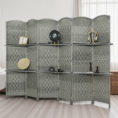 6 FT Privacy Screen, 6 Panel Room Divider With Shelves, Grey Room Dividers at Gallery Canada