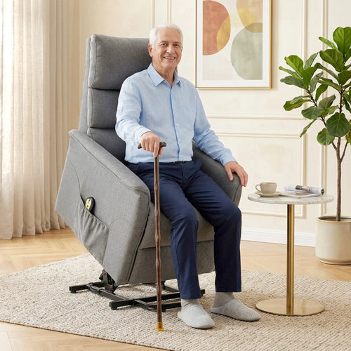 Power Lift Chair Recliner, Remote Control, Side Pockets, Dark Grey