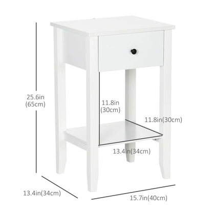 HOMCOM Side Table Set of 2 with Drawer, Shelf, Nightstand, White Side Tables at Gallery Canada