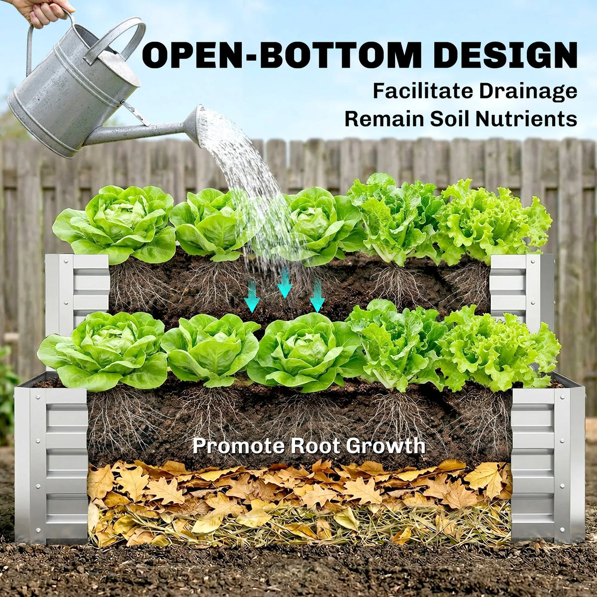 2 Tier Galvanized Raised Garden Bed, Steel Planter Box, 47" x 40" x 23", Silver Galvanized Planter Boxes at Gallery Canada