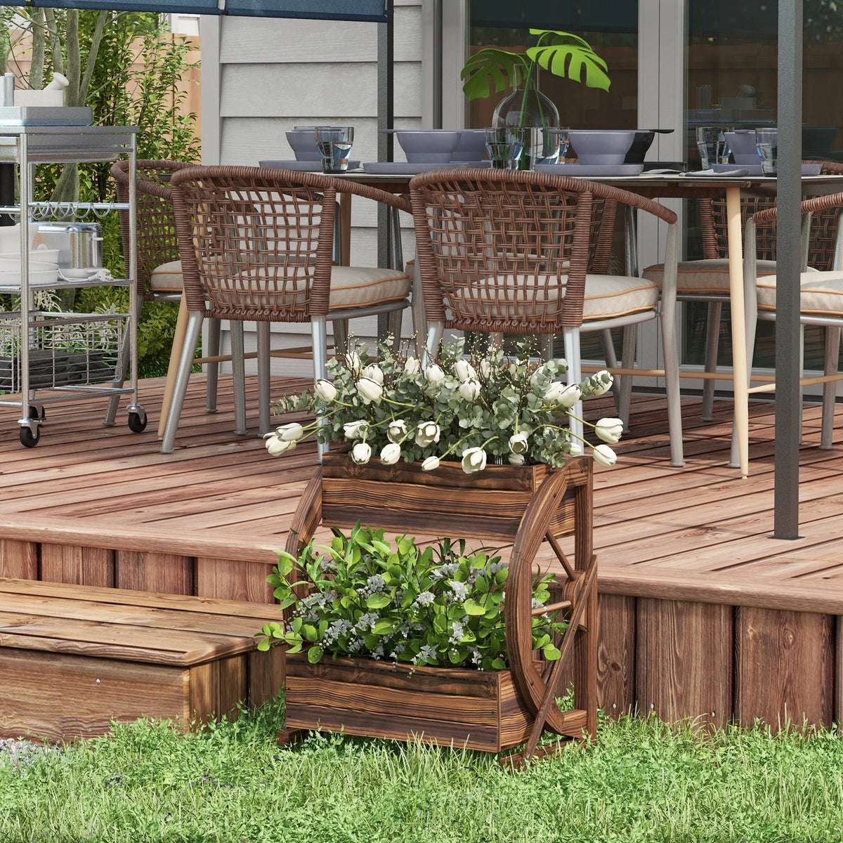 Wooden Wagon Planter Box, 2-Tier Raised Garden Bed, Vegetables Flowers Herbs Wooden Planter Boxes at Gallery Canada