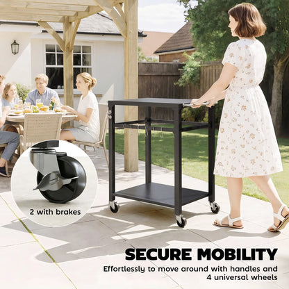 Outdoor Grill Cart, Pizza Oven Stand, 2-Tier Prep Station, Black Outdoor Grill Carts at Gallery Canada