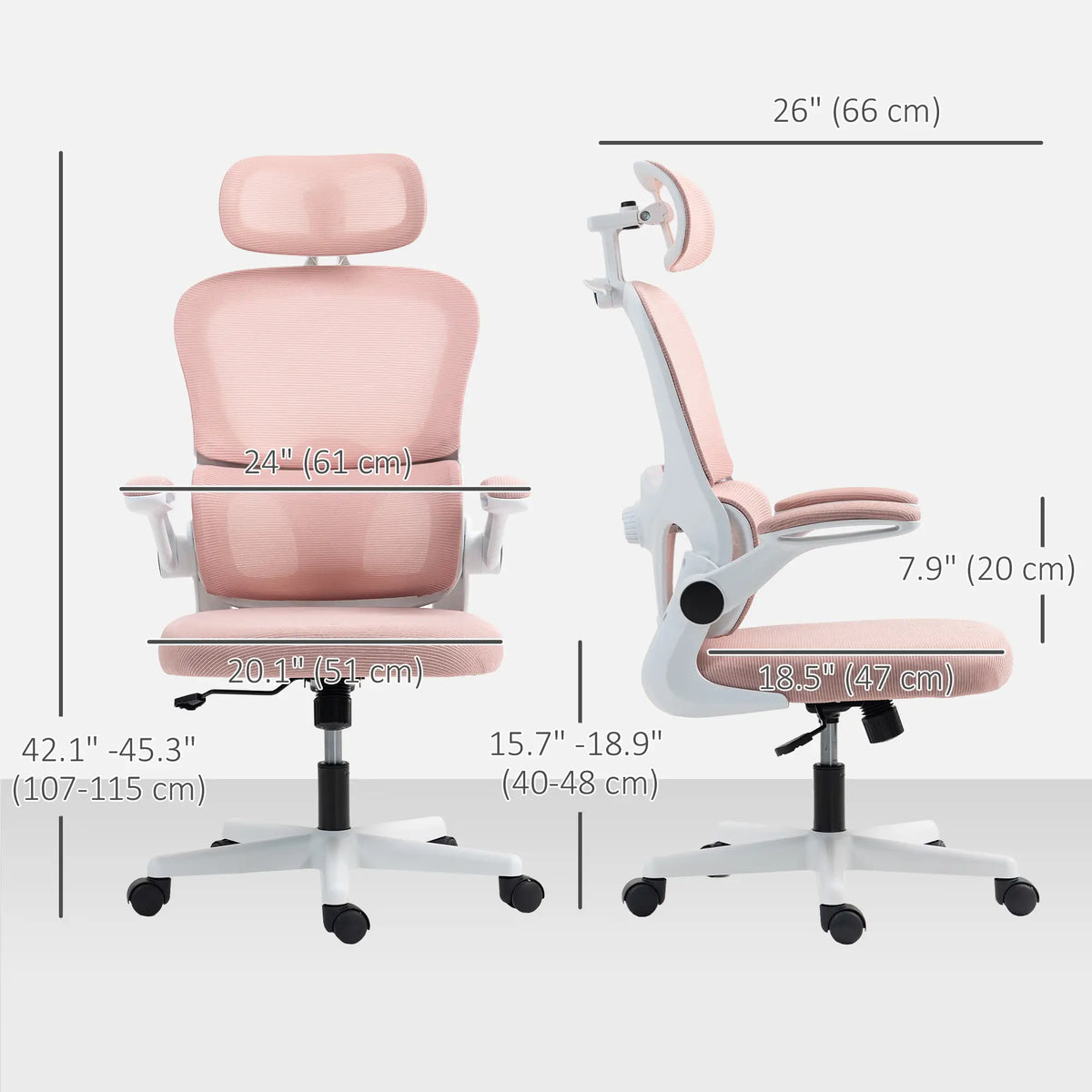 Mesh Office Chair, Ergonomic Desk Chair, Flip-up Armrest, Rotatable Headrest, Adjustable Lumbar Support, Pink Office Chairs at Gallery Canada