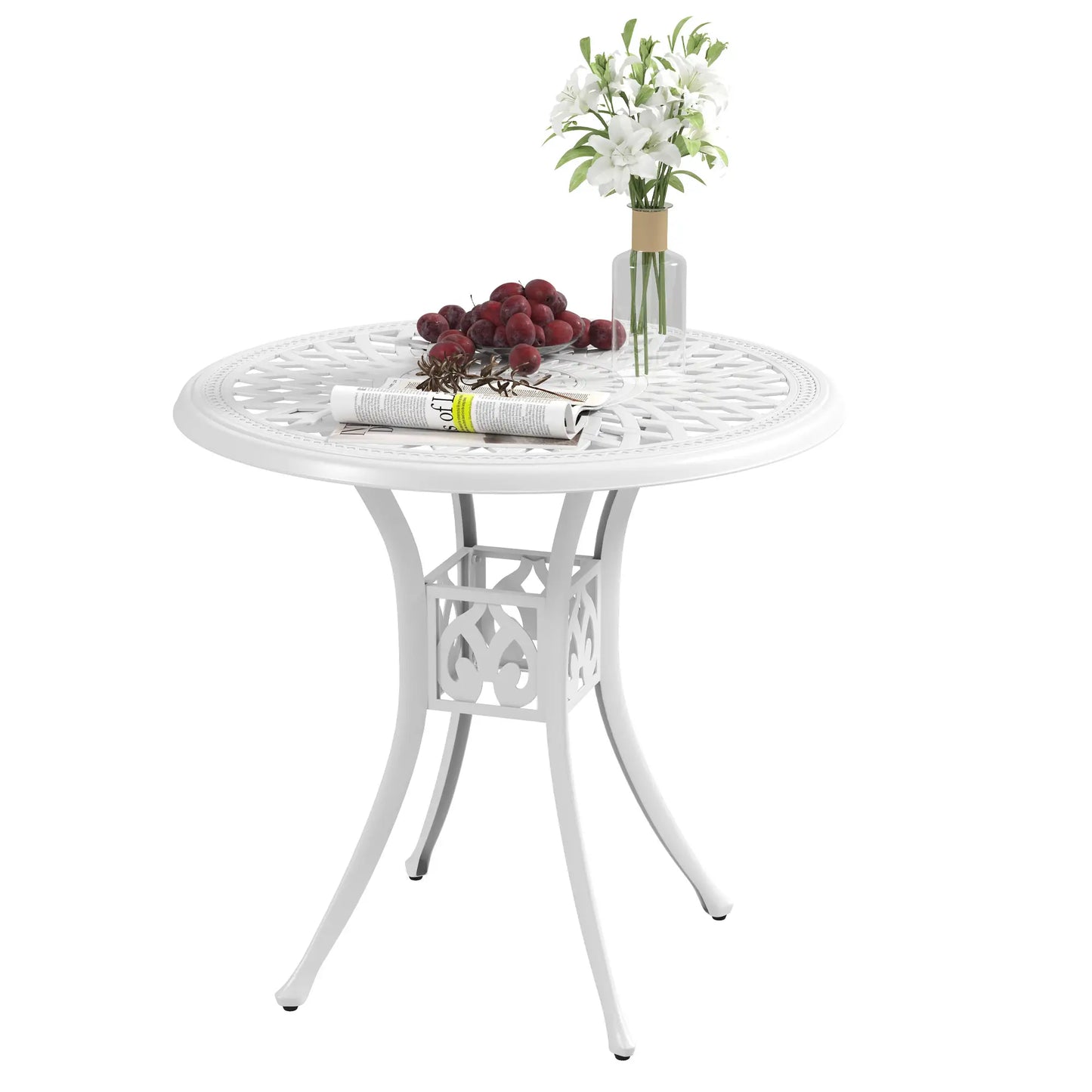 30-Inch Round Patio Dining Table, Cast Aluminium Outdoor Bistro Table, White Patio Dining Tables White at Gallery Canada