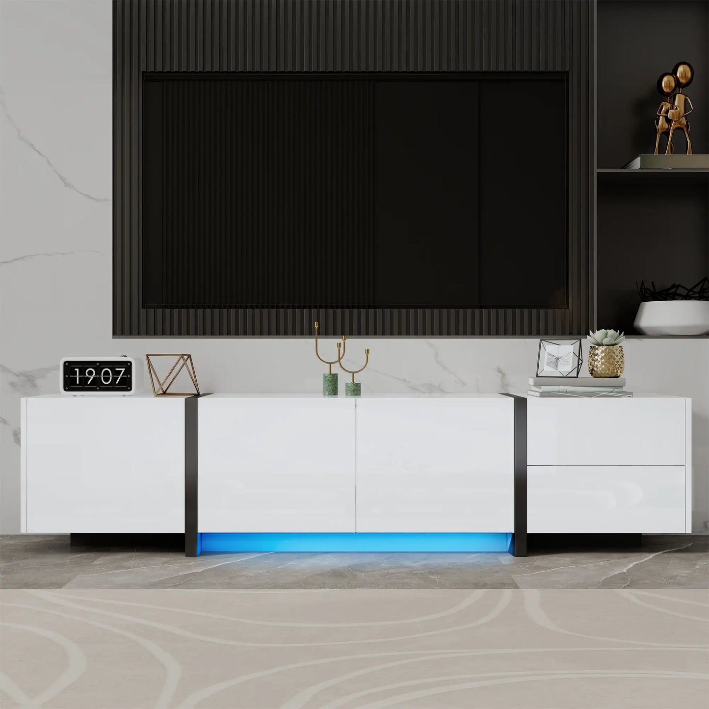 TV Cabinet, High Gloss Finish, Ample Storage, 67" L x 11.5" W x 11.5" H, White TV Stands at Gallery Canada